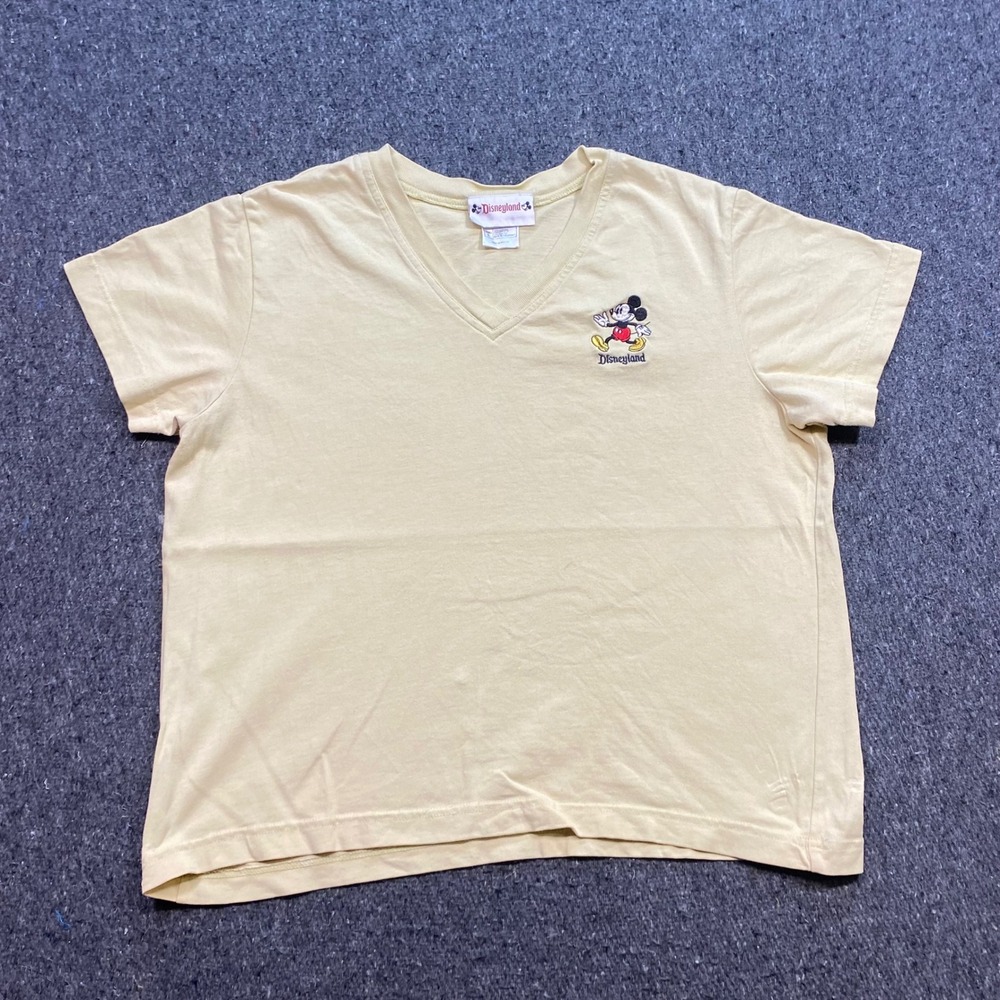 Disneyland Mickey Mouse TShirt Sz L Womens Yellow Retro Skater Embroidered Logo